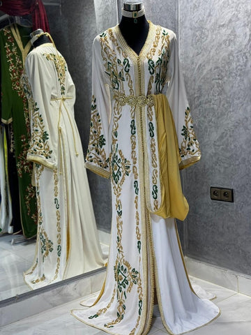 Moroccan silk crepe Handmade Embroidered Dress
