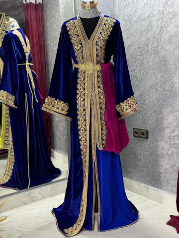 Royal and maroon Blue Moroccan Caftan Dress,
