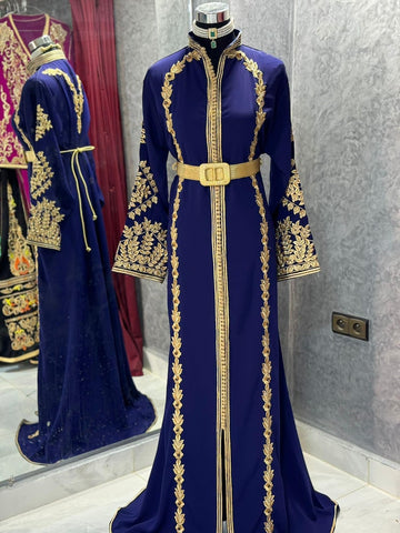 Moroccan silk crepe Handmade Embroidered dress