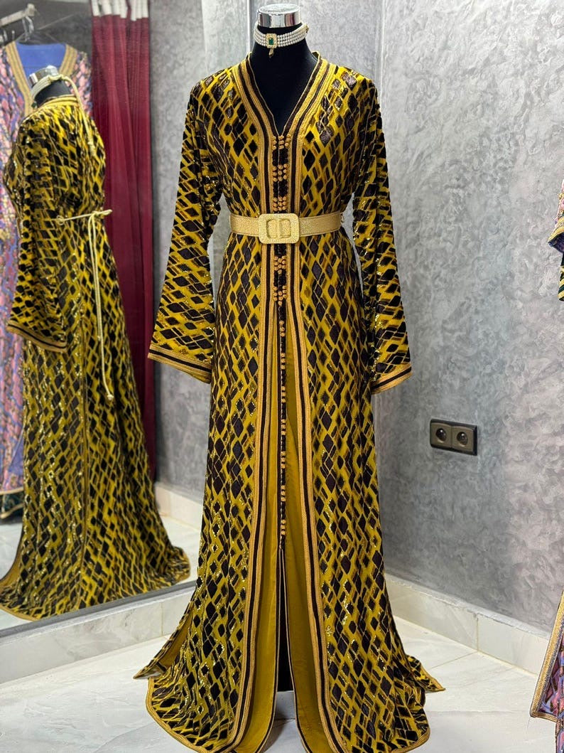 Moroccan silk crepe Handmade Embroidered Caftan