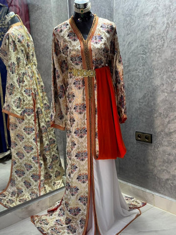 Moroccan silk crepe Handmade Embroidered Dress
