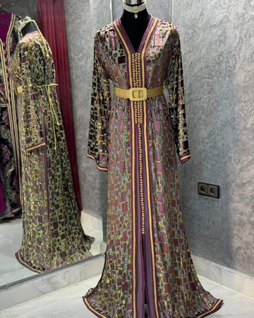 Moroccan silk crepe Handmade Embroidered Dress