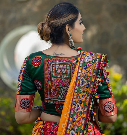 Navratri Wear Multi Color Maslin Cotton Lehenga Choli