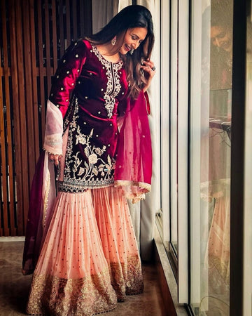 NEW DESIGNER HEAVY VELVET SHARARA SUIT