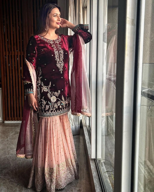 NEW DESIGNER HEAVY VELVET SHARARA SUIT