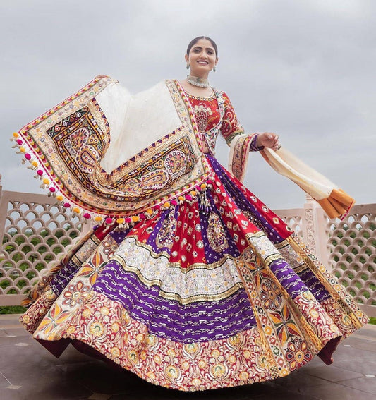 Multi Color Maslin Cotton Digital Print Navratri Lehenga Choli
