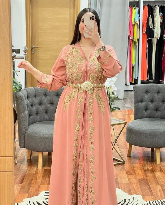 Moroccan Embroidered & Hand Beaded Caftan Two Pieces