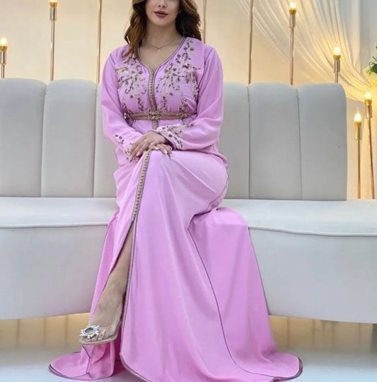 Pink Moroccan Hand Beaded & Embroidered Caftan