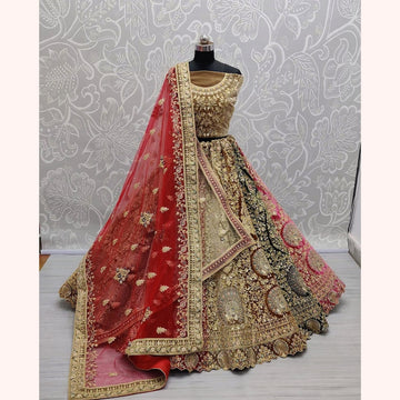 Indian Wedding Designer Bridal Lehenga Choli in USA For Women, Trendy Velvet Lehenga Choli, Heavy Embroidered Lehenga Choli with 2 Dupatta