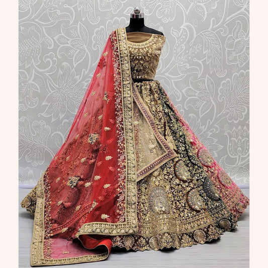 Indian Wedding Designer Bridal Lehenga Choli in USA For Women, Trendy Velvet Lehenga Choli, Heavy Embroidered Lehenga Choli with 2 Dupatta