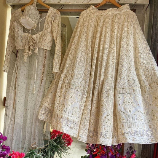 Embroidered Thread Work Semi-Stitched Lehenga & Unstitched Blouse With Dupatta