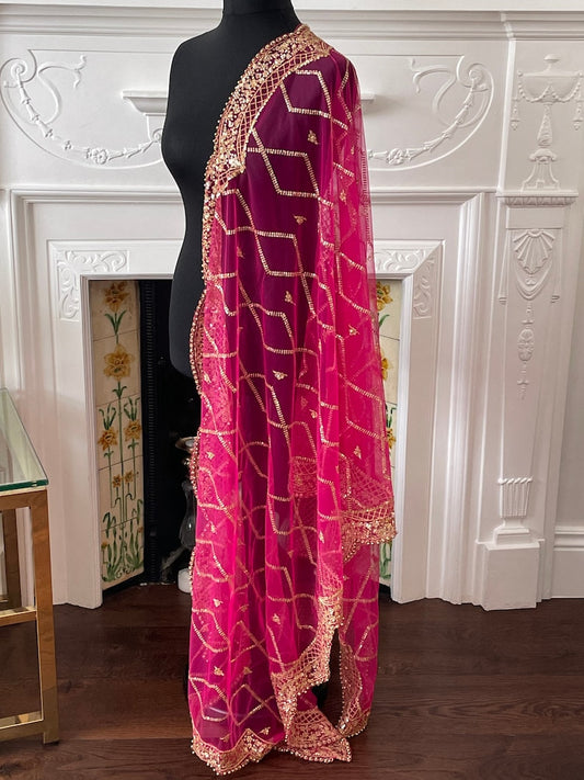 Net scallop Sequin border Scarf Duppattas