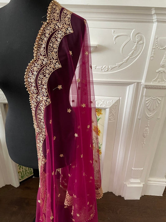 Cranberry Colour Net Dupattas