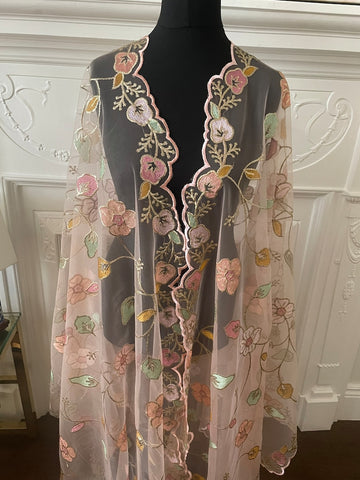 Net Duppattas scallop Resham silk thread floral trellis pattern all over Scarf