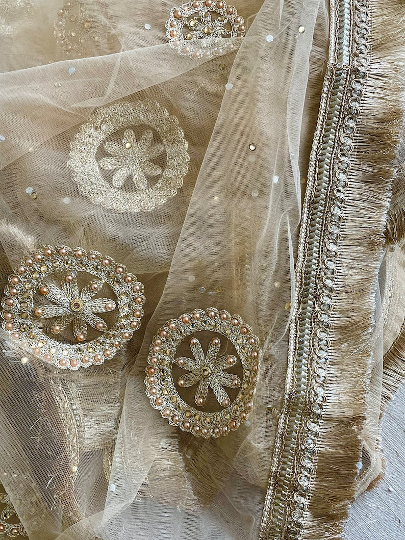 Gold Net Dupattas Pearl Scarf with Kiran Chunni Chunri