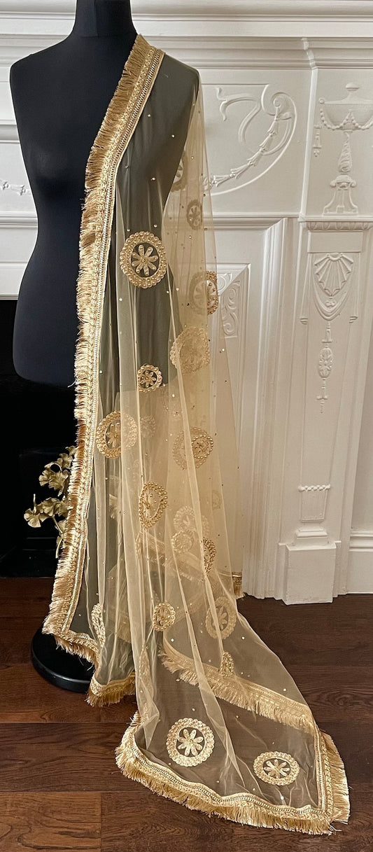 Gold Net Dupattas Pearl Scarf with Kiran Chunni Chunri