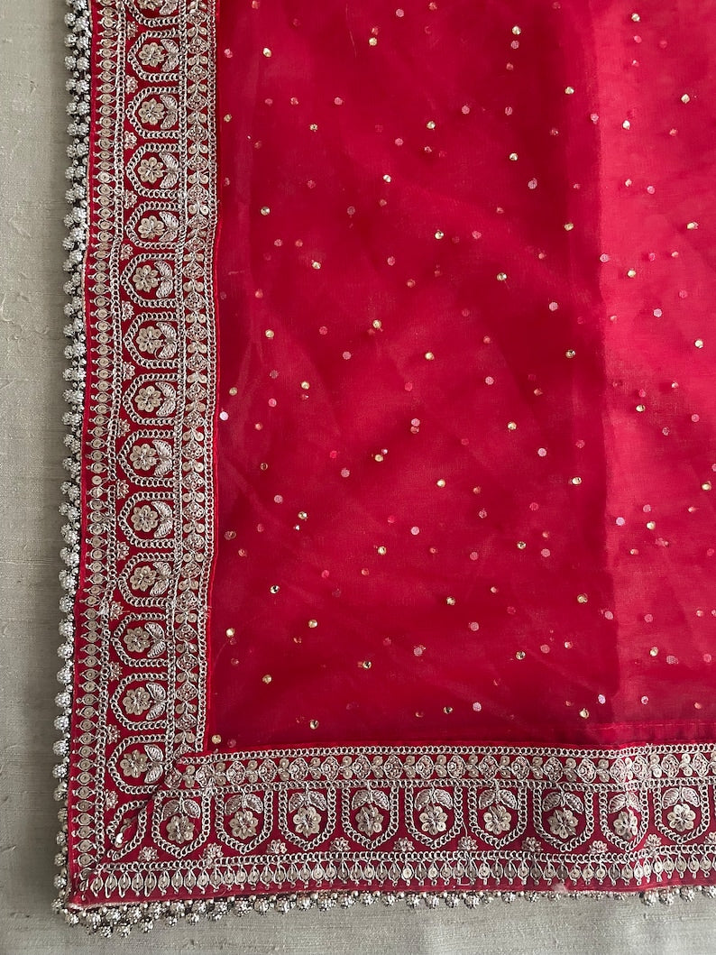 Red Dupatta for Karvachauth Dressing Bridal Net Double Second Duppatt