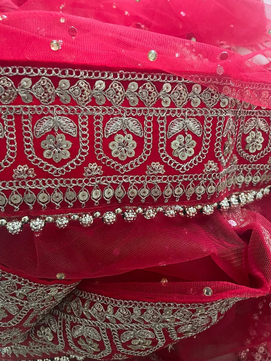 Red Dupatta for Karvachauth Dressing Bridal Net Double Second Duppatt
