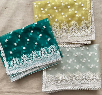Beautiful Chikankari Lakhnavi style Net Versatile Dupattas