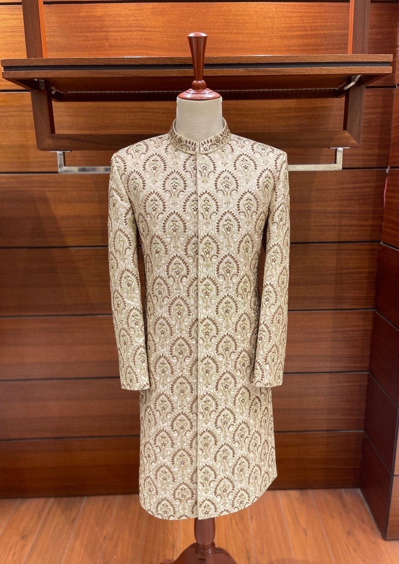 Opulent Ivory Gold Sherwani for men