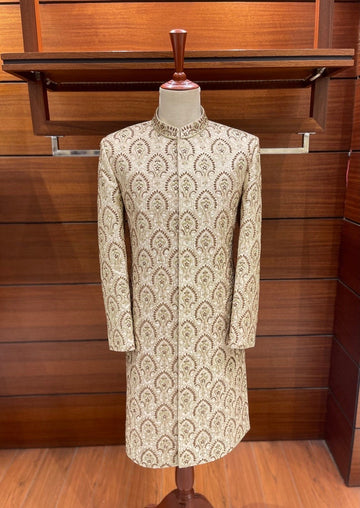 Opulent Ivory Gold Sherwani for men