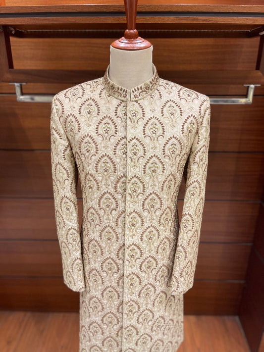 Opulent Ivory Gold Sherwani for men