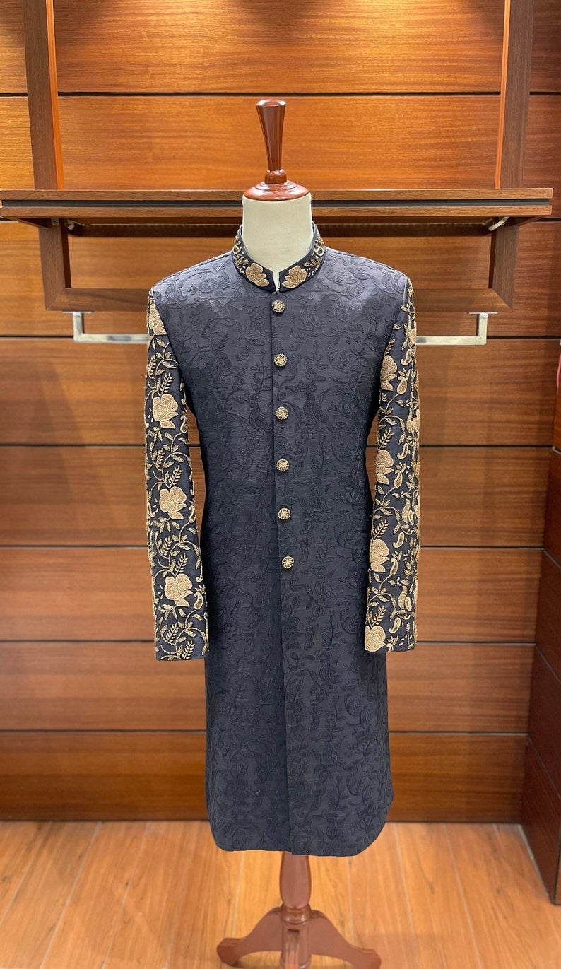 Dusty Navy Blue sherwani for men