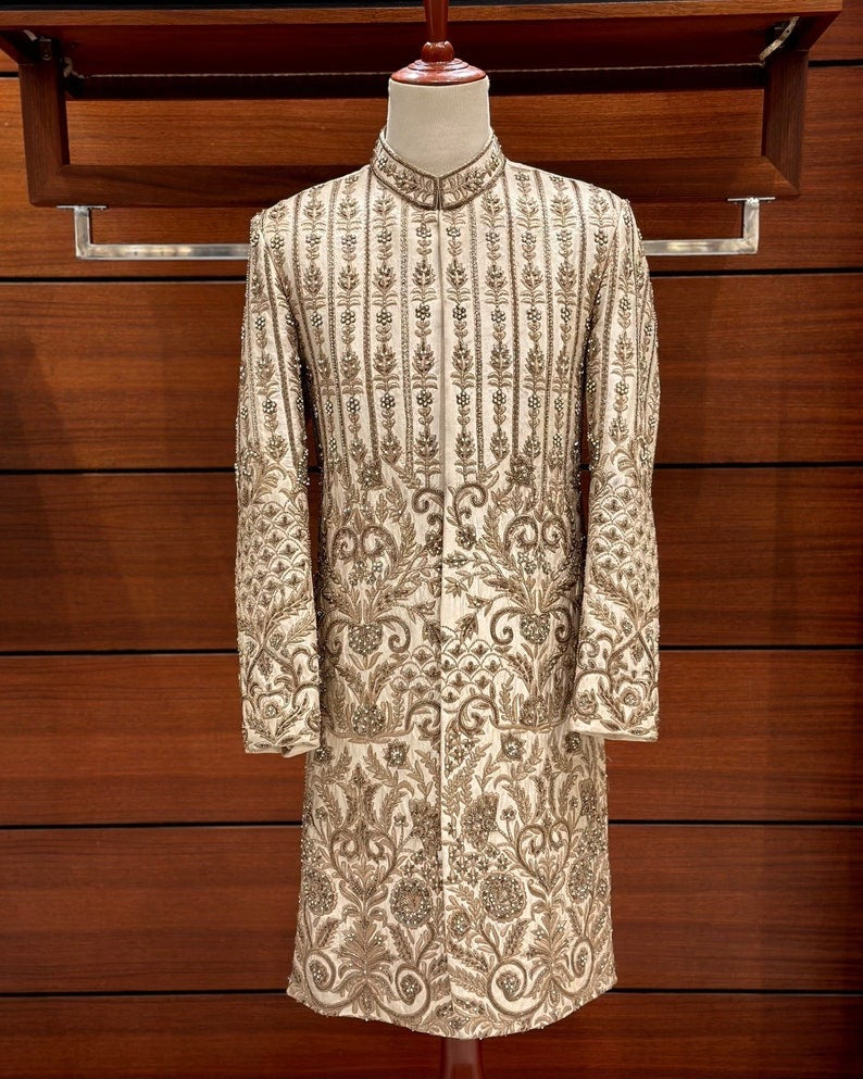 Ivory Gold Sherwani for men,