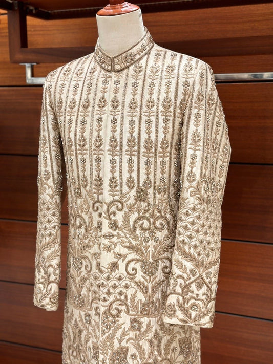 Ivory Gold Sherwani for men,