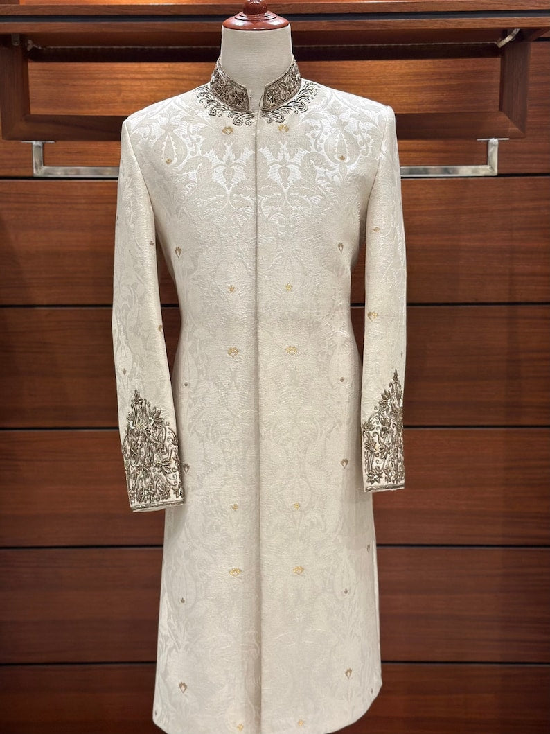Off White Karandi Sherwani for men