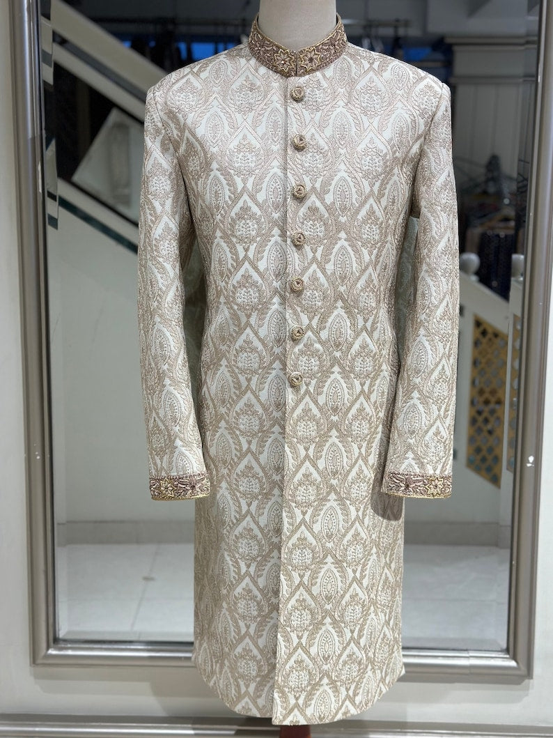 Traditional Light Golden Sherwani for men