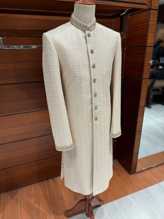 Off White Handmade Sherwani for men