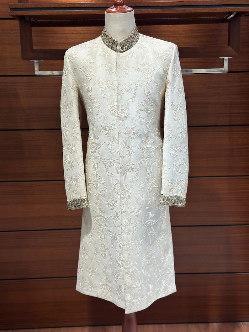 Off White Silk Sherwani for men