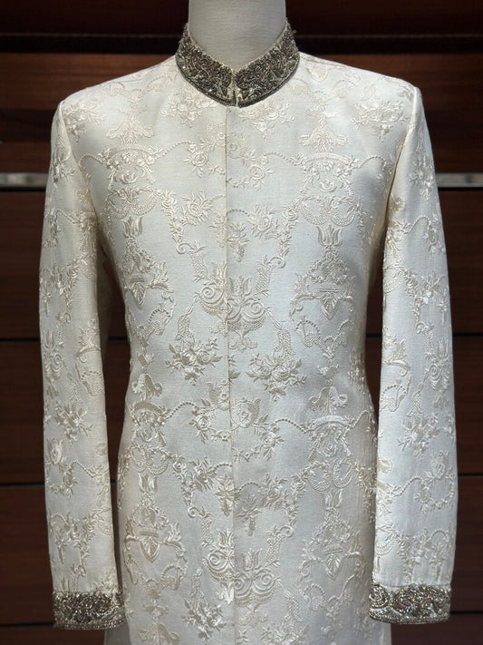 Off White Silk Sherwani for men
