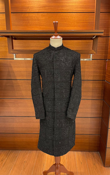 Black Handstitched Sherwani for men