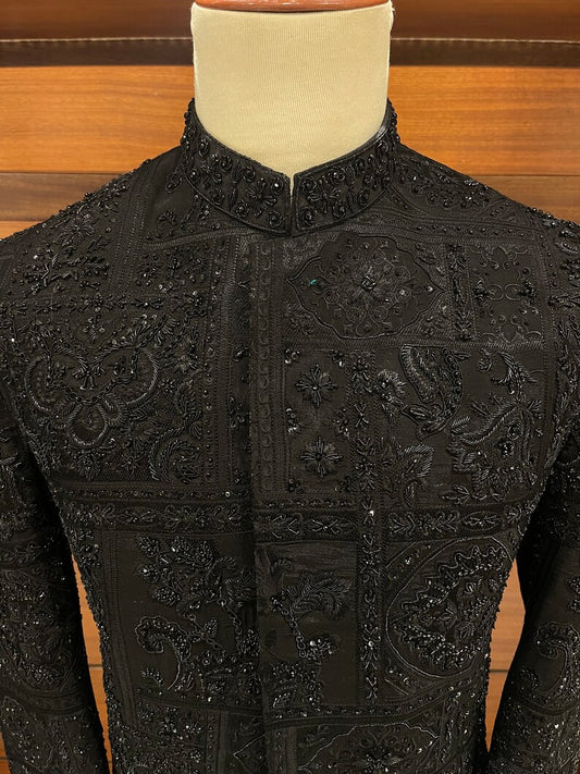 Black Handstitched Sherwani for men