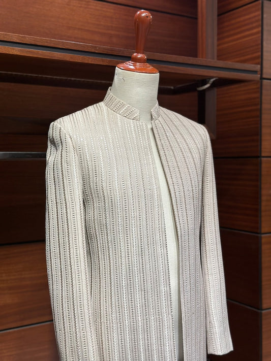 Beige indo western sherwani for men
