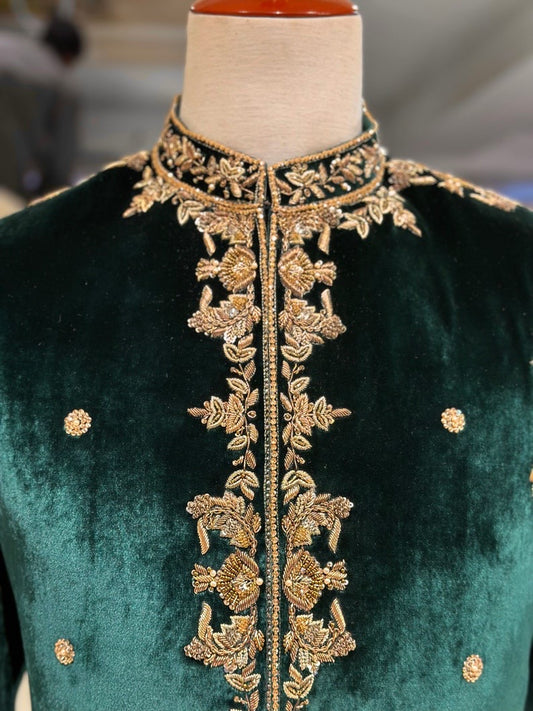 Teal Green Velvet Prince coat for men