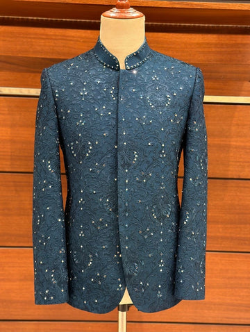 Teal Blue Prince Coat For Men