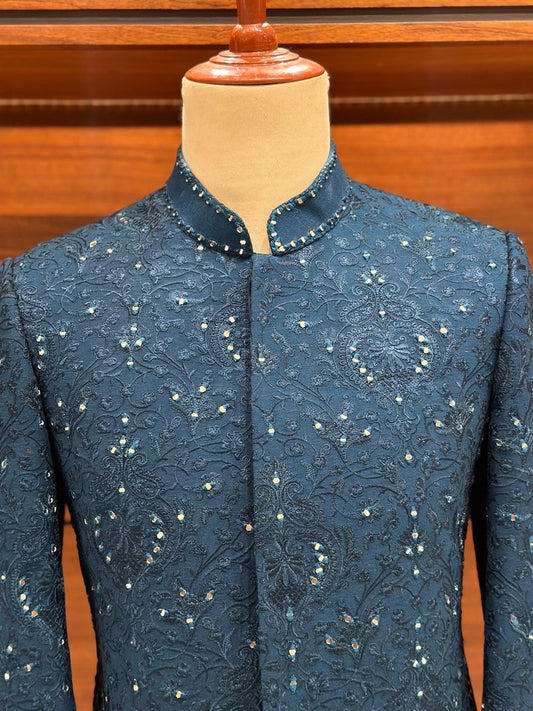 Teal Blue Prince Coat For Men