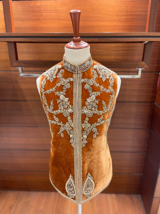 Mustard Velvet Waistcoat for men