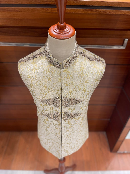 Golden Jamawar Waistcoat for men
