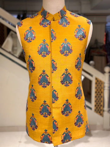Mustard Mehendi Waistcoat for men
