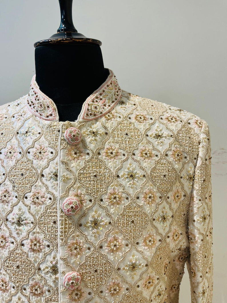 wedding ethnic traditional outfit white Indo Western Sherwani for men