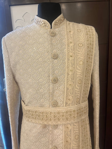 Sherwani with shawl handmade embroidery mens wedding