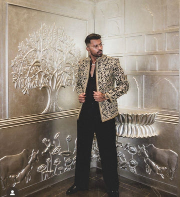 Men's Black Exclusive Hardik Pandya Inspired Jodhpuri Bandhgala Suit