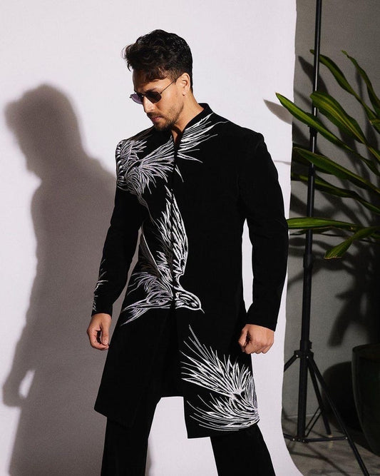 Men's Black Tiger Shroff Inspired Viral Designer Sherwani Set