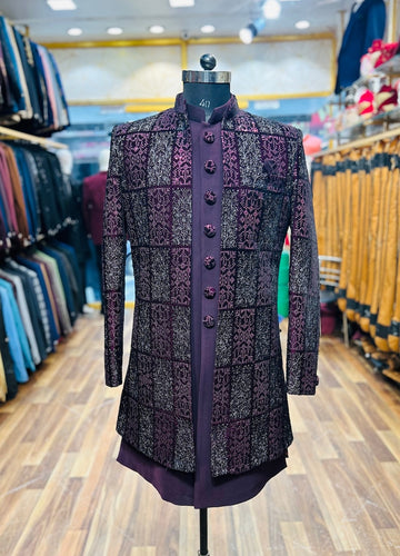 Golden angrakha style sherwani with pants
