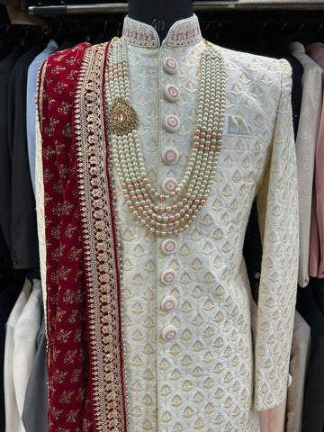 Ivory coloured silk wedding sherwani