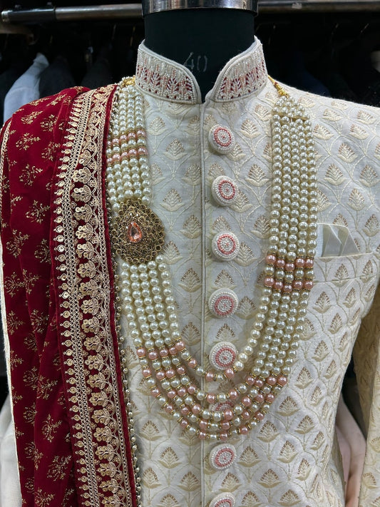 Ivory coloured silk wedding sherwani